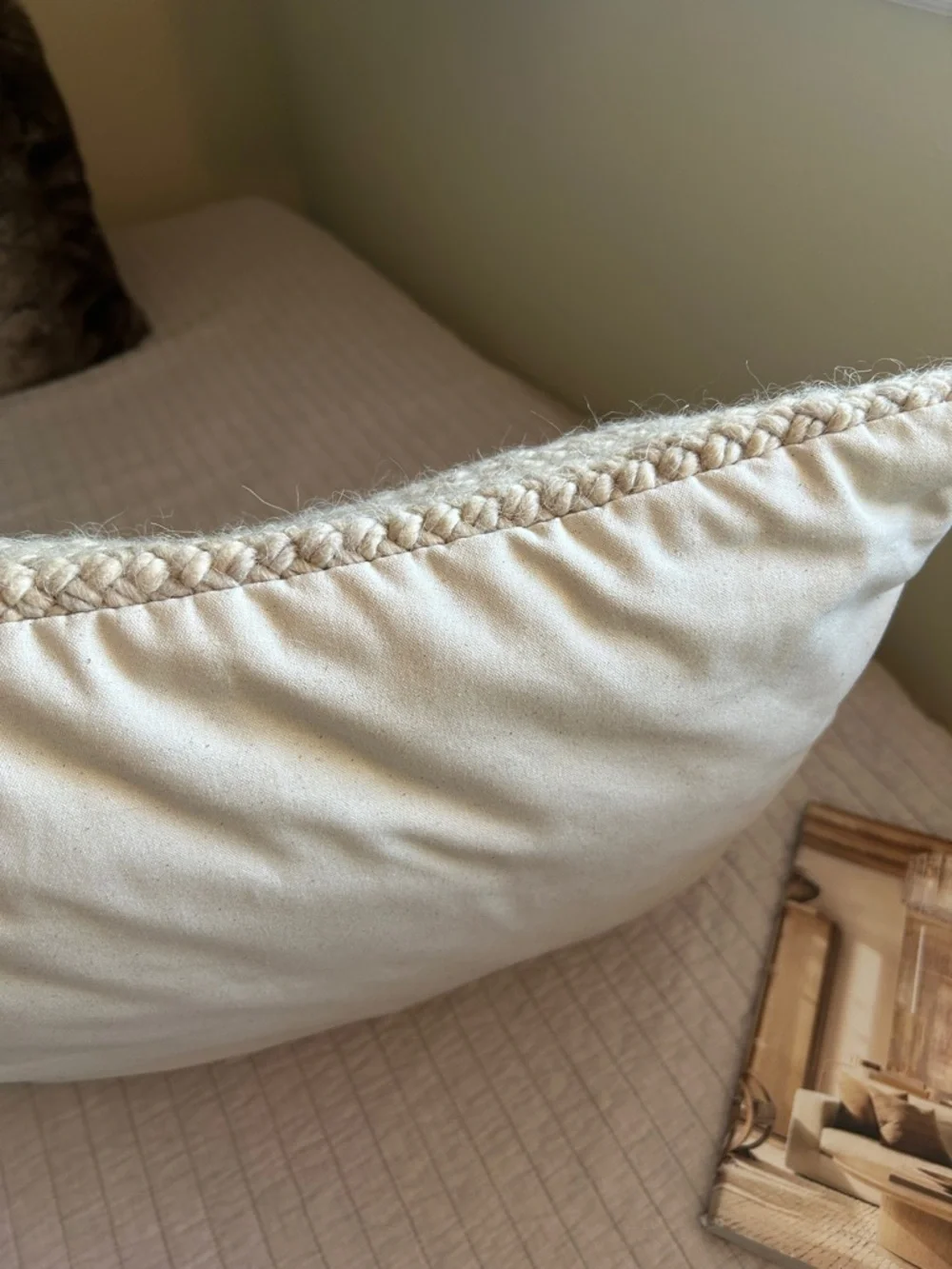 West Elm, Heather cream, neutral boho wool cotton, throw pillow 20X 20